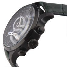 ASTRON 5523-8 férfi karóra, fekete színű nemesacél tok, zöld bőrszíj, fekete számlap, keményített ásványüveg, multifunkciós quartz szerkezet, 50 m (5 ATM) vízállóság