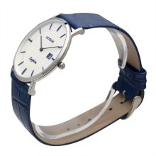 ASTRON 5526-2 férfi karóra, ezüst színű nemesacél tok, kék bőrszíj, fehér számlap, zafírüveg, quartz szerkezet, cseppmentes vízállóság