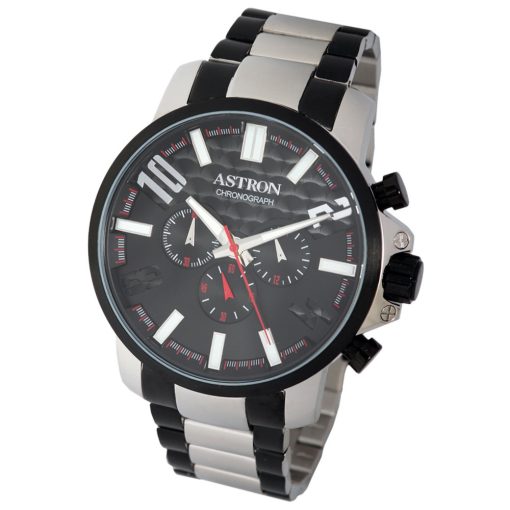 ASTRON 5531-1 férfi karóra, bicolor színű nemesacél tok, bicolor nemesacél csat, fekete számlap, keményített ásványüveg, chronograph quartz szerkezet, 50 m (5 ATM) vízállóság