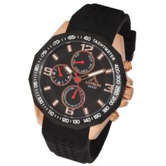   ASTRON 5533-0 férfi karóra, rózsaarany színű nemesacél tok, fekete szilikon szíj, fekete számlap, keményített ásványüveg, quartz szerkezet, 50 m (5 ATM) vízállóság