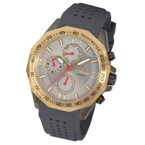 ASTRON 5533-4 férfi karóra, multifunkciós, arany+gun (szürke) színű nemesacél tok, szürke szilikon szíj, ezüst színű számlap, keményített ásványüveg, quartz szerkezet, 50 m (5 ATM) vízállóság