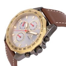 ASTRON 5533-6 férfi karóra, multifunkciós,arany+gun (szürke) színű nemesacél tok, barna bőrszíj, ezüst színű számlap, keményített ásványüveg, quartz szerkezet, 50 m (5 ATM) vízállóság