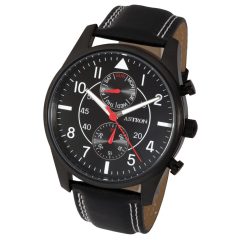   ASTRON 5534-0 férfi karóra, multifunkciós, fekete színű nemesacél tok, fekete bőrszíj, fekete számlap, keményített ásványüveg, quartz szerkezet, 50 m (5 ATM) vízállóság