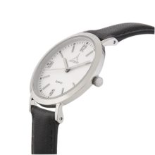 ASTRON 5537-7 női karóra, ezüst színű nemesacél tok, fekete bőrszíj, fehér számlap, keményített ásványüveg, quartz szerkezet, cseppmentes vízállóság
