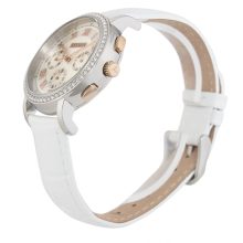 ASTRON 5540-8 divatos női karóra, chronograph, bicolor nemesacél tok, fehér bőrszíj, fehér számlap, keményített ásványüveg, quartz szerkezet, cseppmentes vízállóság