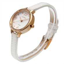 ASTRON 5548-0 női karóra, rózsaarany színű nemesacél tok, fehér bőrszíj, fehér számlap, keményített ásványüveg, quartz szerkezet, 50 m (5 ATM) vízállóság