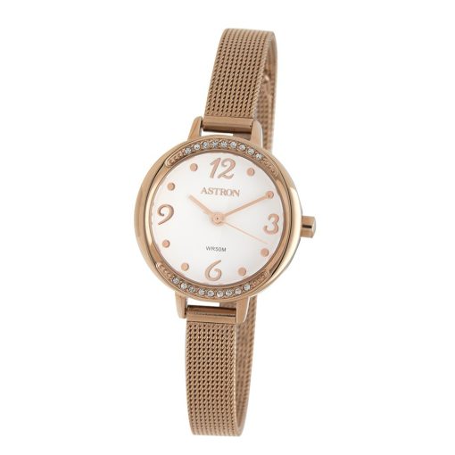 ASTRON 5549-0 női karóra, rózsaarany színű nemesacél tok, rózsaarany színű nemesacél csat, fehér számlap, keményített ásványüveg, quartz szerkezet, 50 m (5 ATM) vízállóság