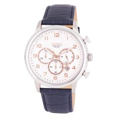   ASTRON 5550-2 elegáns férfi karóra, ezüst színű nemesacél tok, kék bőrszíj, ezüst színű számlap, keményített ásványüveg, chronograph quartz szerkezet, 100 m (10 ATM) vízállóság