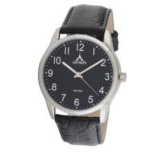 ASTRON 5552-1 férfi karóra, ezüst színű nemesacél tok, fekete bőrszíj, fekete számlap, keményített ásványüveg, quartz szerkezet, 50 m (5 ATM) vízállóság