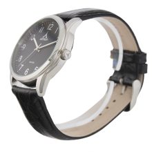ASTRON 5552-1 férfi karóra, ezüst színű nemesacél tok, fekete bőrszíj, fekete számlap, keményített ásványüveg, quartz szerkezet, 50 m (5 ATM) vízállóság