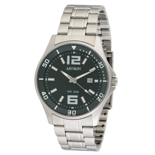 ASTRON 5558-3 férfi karóra, ezüst színű nemesacél tok, ezüst színű nemesacél csat, zöld számlap, keményített ásványüveg, quartz szerkezet, 50 m (5 ATM) vízállóság