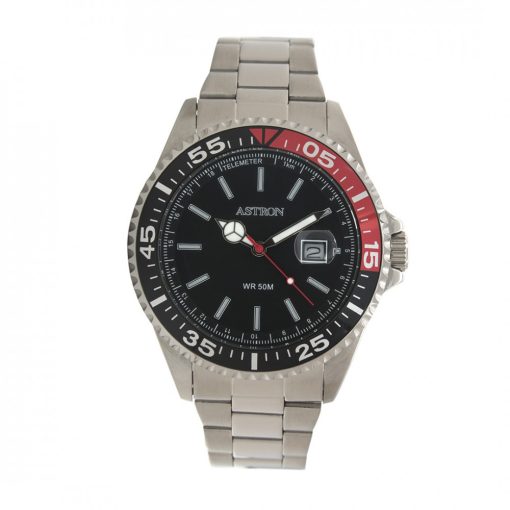 ASTRON 5559-1 férfi karóra, ezüst színű nemesacél tok, ezüst színű nemesacél csat, fekete számlap, keményített ásványüveg, quartz szerkezet, 50 m (5 ATM) vízállóság