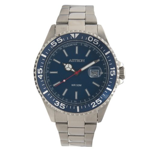 ASTRON 5559-2 férfi karóra, ezüst színű nemesacél tok, ezüst színű nemesacél csat, kék számlap, keményített ásványüveg, quartz szerkezet, 50 m (5 ATM) vízállóság