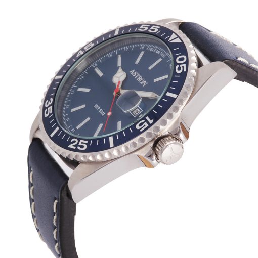 ASTRON 5559-4 sportos férfi karóra, ezüst és kék színű nemesacél tok, kék bőrszíj, kék számlap, keményített ásványüveg, quartz szerkezet, 50 m (5 ATM) vízállóság