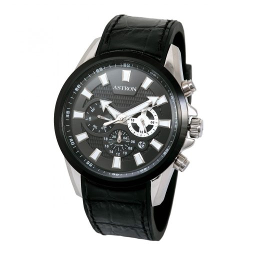 ASTRON 5561-1 férfi karóra, bicolor színű nemesacél tok, fekete szilikon szíj, fekete számlap, keményített ásványüveg, quartz szerkezet, 50 m (5 ATM) vízállóság