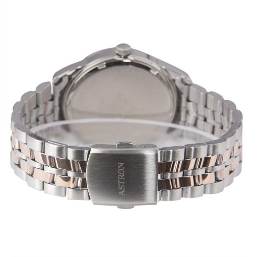 ASTRON 5563-0 férfi karóra, ezüst színű nemesacél tok, bicolor színű nemesacél csat, fehér számlap, keményített ásványüveg, quartz szerkezet, 50 m (5 ATM) vízállóság