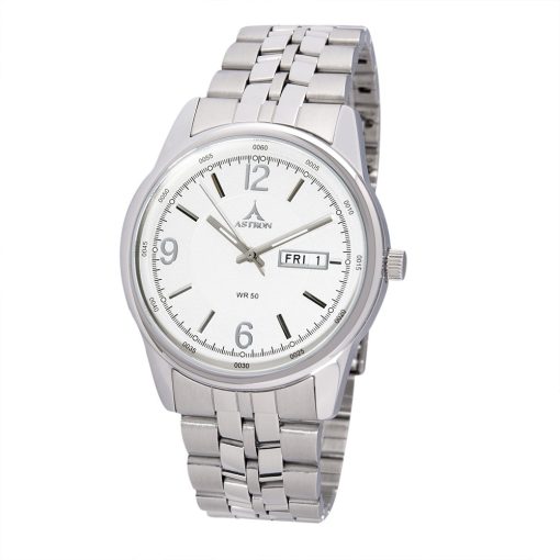 ASTRON 5563-7 férfi karóra, ezüst színű nemesacél tok, ezüst színű nemesacél csat, ezüst színű számlap, keményített ásványüveg, quartz szerkezet, 50 m (5 ATM) vízállóság