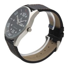 ASTRON 5570-1 férfi karóra, ezüst színű nemesacél tok, fekete bőrszíj, fekete számlap, keményített ásványüveg, quartz szerkezet, cseppmentes vízállóság