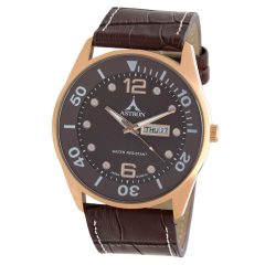  ASTRON 5570-6 férfi karóra, rózsaarany színű nemesacél tok, barna bőrszíj, barna számlap, keményített ásványüveg, quartz szerkezet, cseppmentes vízállóság