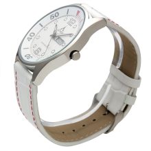 ASTRON 5570-7 férfi karóra, ezüst színű nemesacél tok, fehér bőrszíj, fehér számlap, keményített ásványüveg, quartz szerkezet, cseppmentes vízállóság