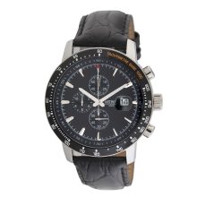 ASTRON 5575-1 férfi karóra, chronograph, ezüst színű nemesacél tok, fekete bőrszíj, fekete számlap, keményített ásványüveg, quartz szerkezet, 50 m (5 ATM) vízállóság