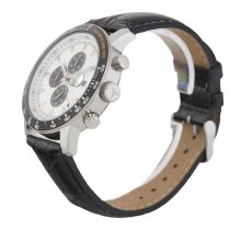 ASTRON 5575-7 férfi karóra, chronograph, ezüst színű nemesacél tok, fekete bőrszíj, fehér számlap, keményített ásványüveg, quartz szerkezet, 50 m (5 ATM) vízállóság