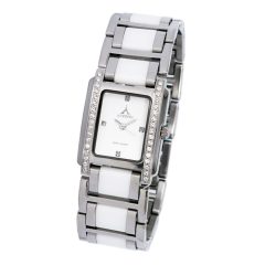   ASTRON 5578-7 női karóra, ezüst színű nemesacél tok, bicolor színű nemesacél csat, kerámia díszítéssel, fehér számlap, keményített ásványüveg, quartz szerkezet, cseppmentes vízállóság