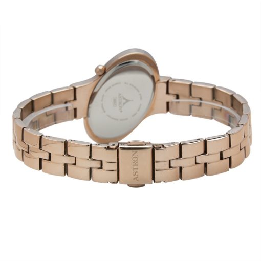 ASTRON 5593-5 női karóra, rózsaarany színű nemesacél tok, arany színű nemesacél csat, barna számlap, keményített ásványüveg, quartz szerkezet, cseppmentes vízállóság