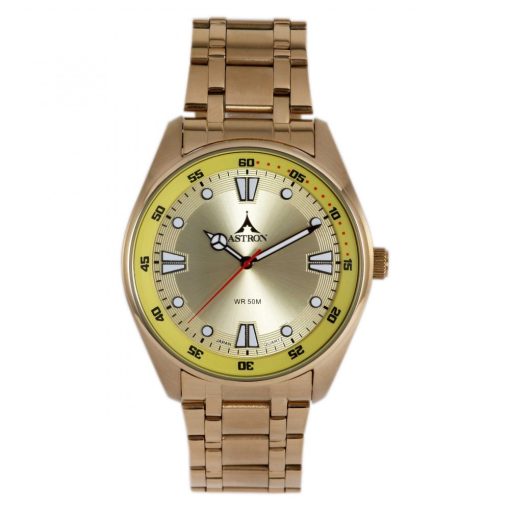 ASTRON 5594-9 férfi karóra, arany színű nemesacél tok, arany színű nemesacél csat, pezsgőszínű számlap, keményített ásványüveg, quartz szerkezet, 50 m (5 ATM) vízállóság