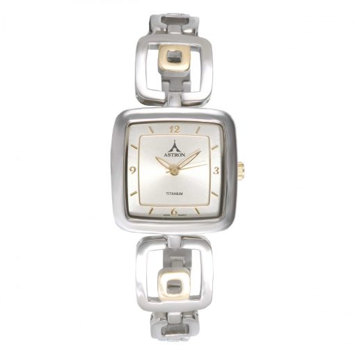 ASTRON 5595-9 női karóra, bicolor színű titánium tok, bicolor titánium csat, pezsgőszínű számlap, keményített ásványüveg, quartz szerkezet, 50 m (5 ATM) vízállóság