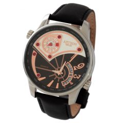   ASTRON 5604-1 férfi karóra, ezüst színű nemesacél tok, fekete bőrszíj, extravagáns számlap, keményített ásványüveg, multifunkciós quartz szerkezet, 50 m (5 ATM) vízállóság