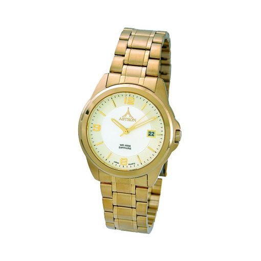 ASTRON 5615-9 férfi karóra, arany színű nemesacél tok, arany színű nemesacél csat, pezsgőszínű számlap, zafír, quartz szerkezet, 100 m (10 ATM) vízállóság