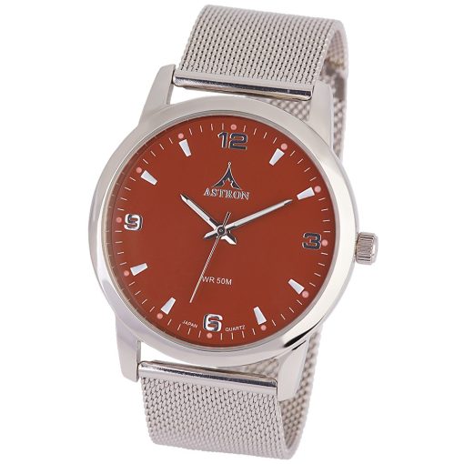 ASTRON 5631-5 elegáns férfi karóra, ezüst színű nemesacél tok, ezüst színű nemesacél csat, arab számos barna számlap, keményített ásványüveg, quartz szerkezet, 50 m (5 ATM) vízállóság