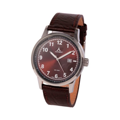 ASTRON 5642-6 férfi karóra, ezüst színű nemesacél tok, barna bőrszíj, barna számlap, keményített ásványüveg, quartz szerkezet, 50 m (5 ATM) vízállóság
