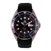 ASTRON 5657-1 férfi karóra, ezüst színű nemesacél tok, fekete szilikon szíj, fekete számlap, keményített ásványüveg, quartz szerkezet, 50 m (5 ATM) vízállóság