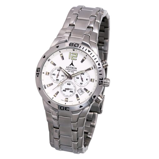 ASTRON 5721-7 férfi karóra, ezüst színű nemesacél tok, ezüst színű nemesacél csat, fehér számlap, keményített ásványüveg, chronograph quartz szerkezet, 100 m (10 ATM) vízállóság