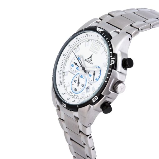 ASTRON 5735-7 férfi karóra, ezüst színű nemesacél tok, ezüst színű nemesacél csat, fehér számlap, keményített ásványüveg, quartz szerkezet, 100 m (10 ATM) vízállóság