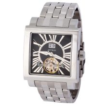 ASTRON 5754-1, mechanikus-automata szerkezet, férfi karóra, ezüst színű nemesacél tok, ezüst színű nemesacél csat, fekete számlap, keményített ásványüveg, cseppmentes vízállóság