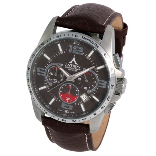 ASTRON 5761-6 férfi karóra, ezüst színű nemesacél tok, barna bőrszíj, barna számlap, keményített ásványüveg, quartz szerkezet, 100 m (10 ATM) vízállóság