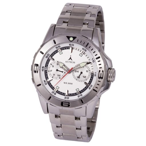 ASTRON 5769-7 férfi karóra, ezüst színű nemesacél tok, ezüst színű nemesacél csat, fehér számlap, keményített ásványüveg, multifunkciós quartz szerkezet, 100 m (10 ATM) vízállóság