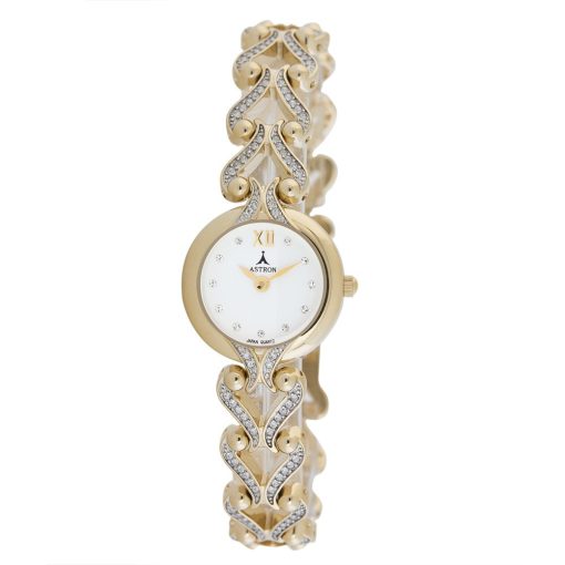 ASTRON 5771-7 női karóra, arany színű fém tok, arany színű fémcsat, fehér számlap, keményített ásványüveg, quartz szerkezet, cseppmentes vízállóság