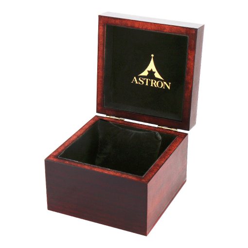 Astron fa karóra doboz, barna színű külső, fekete párnás belső