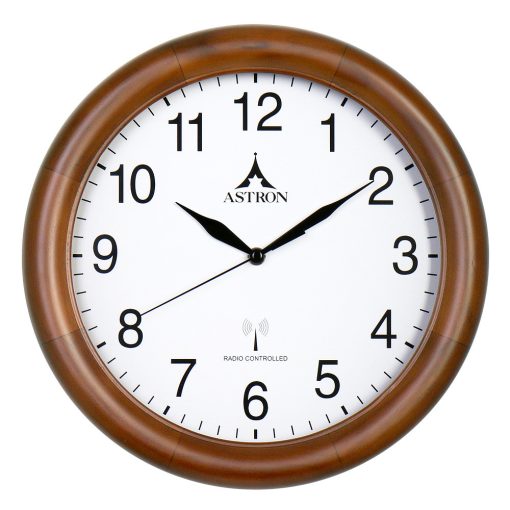 Astron fa falióra, quartz / rádiokontrollos szerkezet, kerek 30 cm, tölgy színű tok, fehér arab számos számlap