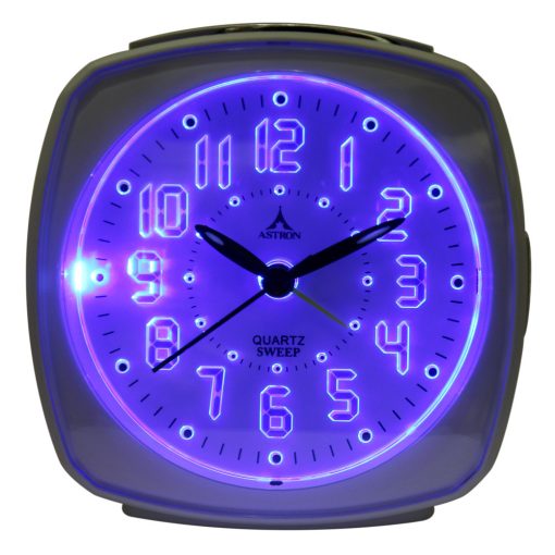 Astron ébresztőóra, quartz, fehér színű műanyag tok, kék színű LED világítás, sweep (halk járású)