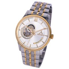   ASTRON 8000-8, mechanikus-automata szerkezet, elegáns férfi karóra, bicolor nemesacél tok, bicolor nemesacél csat, ezüst színű számlap, zafírüveg, cseppmentes vízállóság