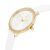   ASTRON 8008-0 divatos női karóra, arany színű nemesacél tok, fehér bőrszíj, ezüst színű számlap, keményített ásványüveg, quartz szerkezet, cseppmentes vízállóság