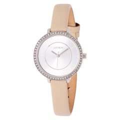  ASTRON 8008-7 divatos női karóra, ezüst színű nemesacél tok, bézs bőrszíj, ezüst színű számlap, keményített ásványüveg, quartz szerkezet, cseppmentes vízállóság
