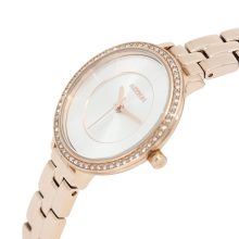 ASTRON 8009-8 divatos női karóra, rózsaarany színű nemesacél tok, rózsaarany színű nemesacél csat, ezüst színű számlap, keményített ásványüveg, quartz szerkezet, cseppmentes vízállóság