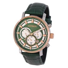ASTRON 8011-5 sportos férfi karóra, ezüst és rózsaarany színű nemesacél tok, zöld színű bőrszíj, zöld számlap, keményített ásványüveg, multifunkciós quartz szerkezet, 50 m (5 ATM) vízállóság