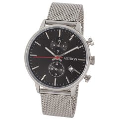   ASTRON 8012-1 sportos férfi karóra, ezüst színű nemesacél tok, ezüst színű nemesacél csat, fekete számlap, keményített ásványüveg, multifunkciós quartz szerkezet, 50 m (5 ATM) vízállóság